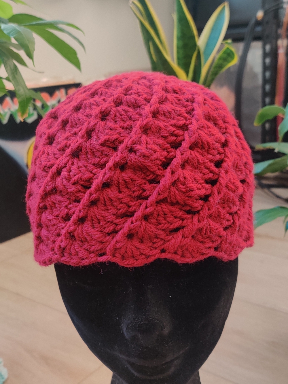 Hand-Crocheted Wool Beanie – Textured – One Size